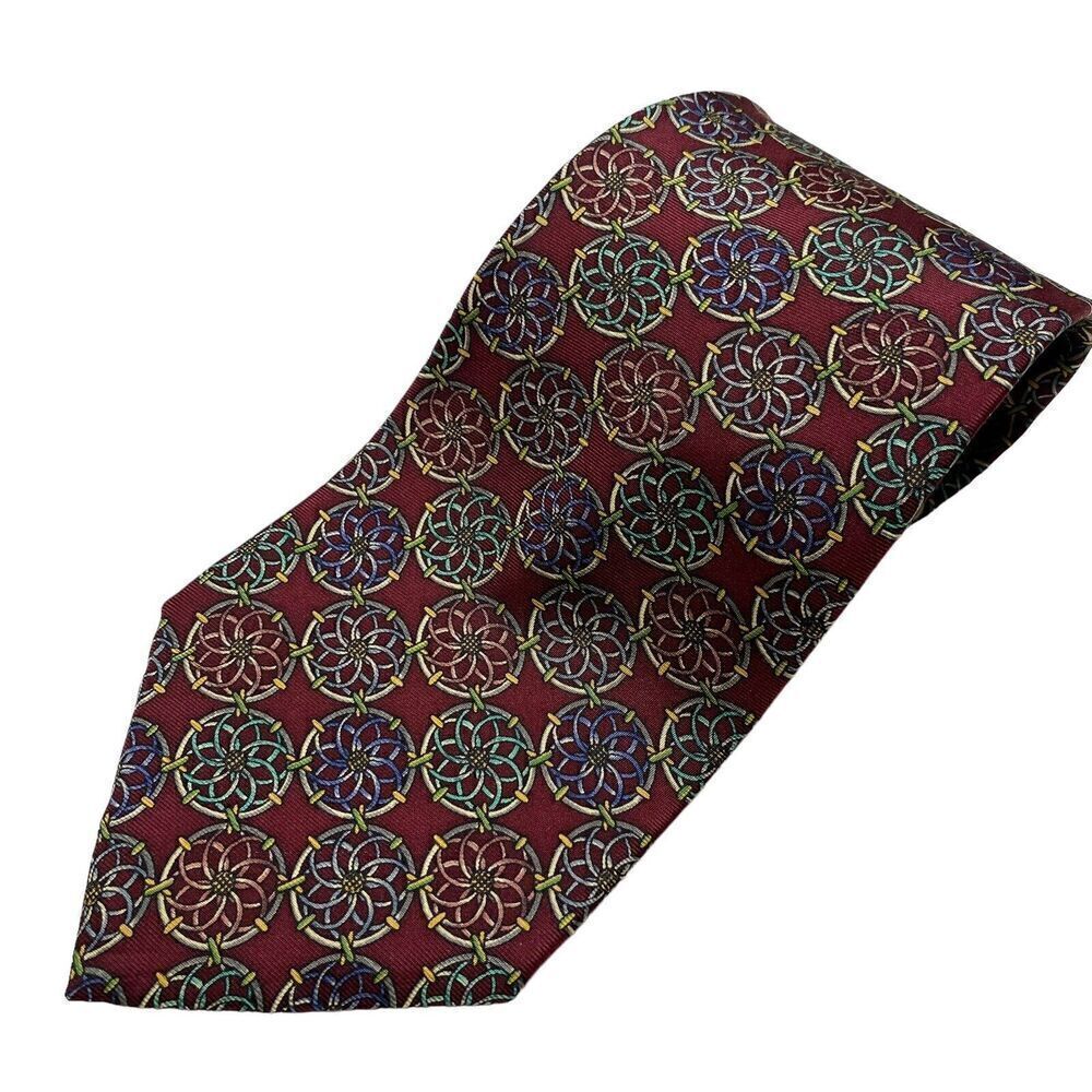 Christian Dior Tie Men's Necktie Silk Maroon Circles Made in USA